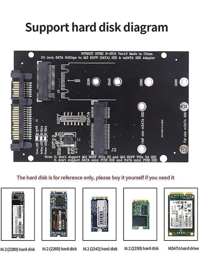 محول 2 في 1 M.2 SATA وmSATA SSD إلى 2.5 بوصة SATA 3.0 – يدعم B-Key NGFF، غير متوافق مع NVMe أو AHCI - Image 3